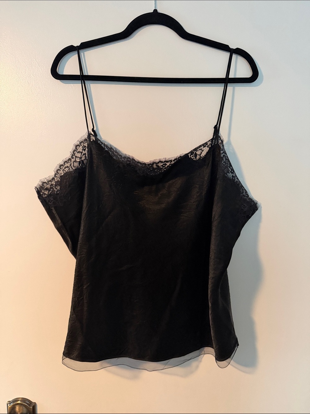 J. Crew Black Satin Lace-Trim Camisole